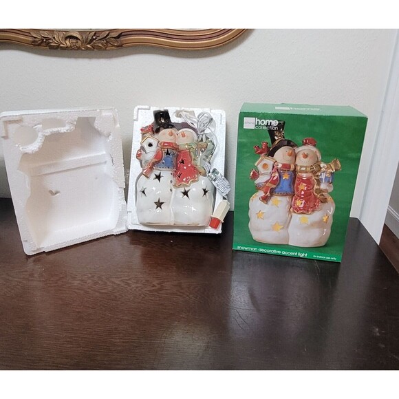 Lighted Snowman Accent Light Decor Couple JC Penny Home Collection Porcelain - Picture 3 of 14